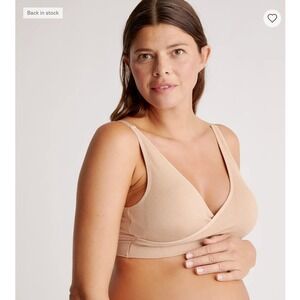 Quince Ribbed Crossover Bralette Nursing Bra Set Womens Beige Size L maternity